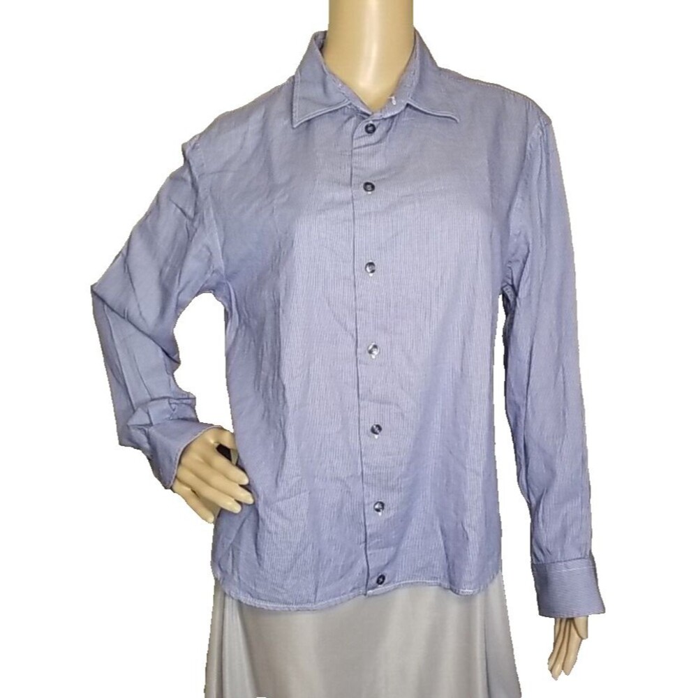 Armani Collezioni Womens Medium Blue Long Sleeve Button Shirt                T44
